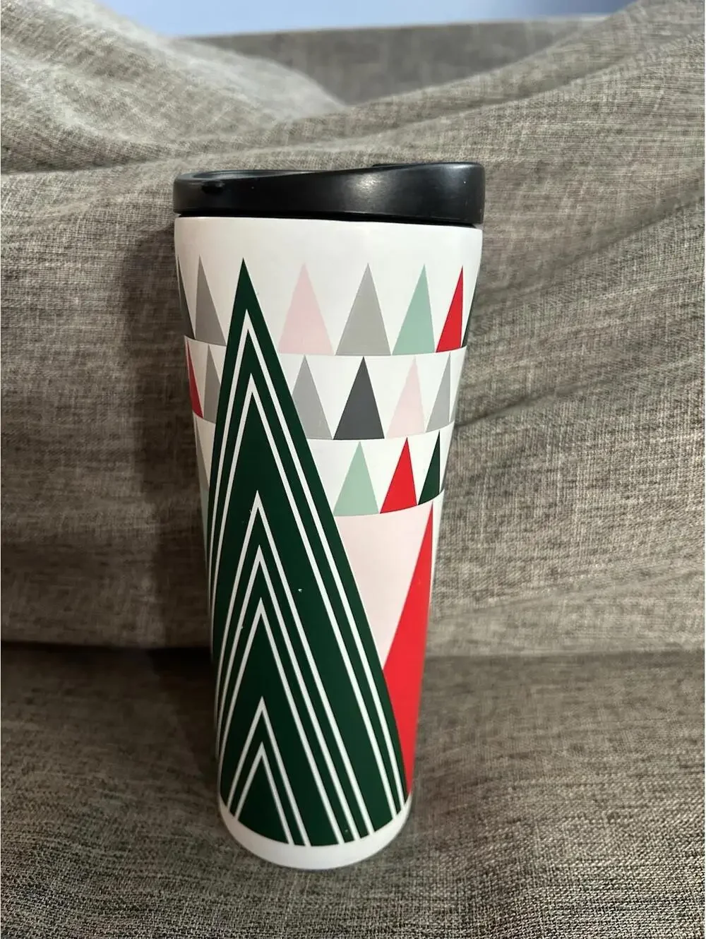Starbucks 2017 Holiday Geometric Triangle Trees 12 oz aluminum Travel Tumbler